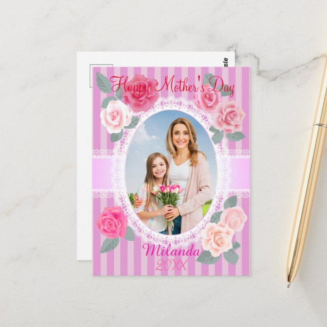 Cartão Postal Rosas Rosa Feliz Dia das Mães (Frente/Verso In Situ)