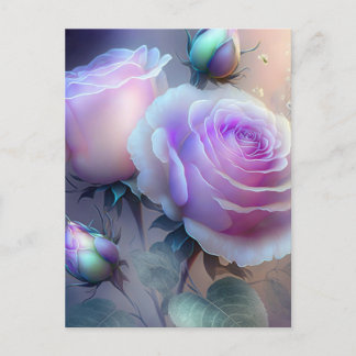 Cartão Postal Rosas Rosa Iridescentes Fechadas