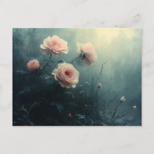 Cartão Postal Rosas Rosa na Moody Mist