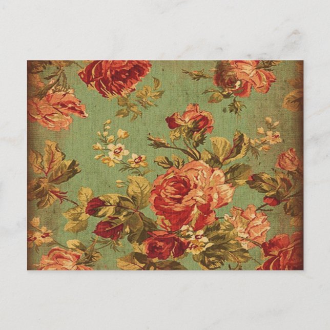 Cartão Postal Rosas Rosa Velhas no Cartão-Postal Verde (Frente)