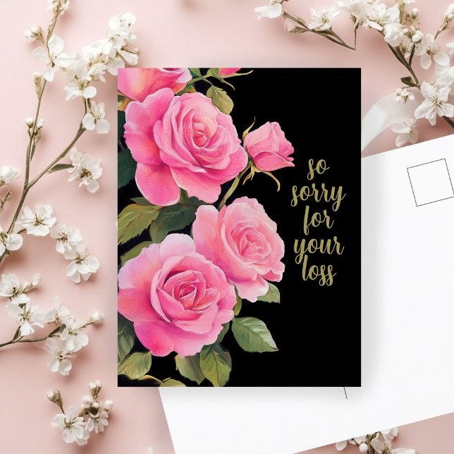 Cartão Postal Rosas Rosas Pink SORRIA PELA PERDA PERSONALIZADO P (Pink Roses SORRY FOR LOSS CUSTOM Condolences Postcard
)