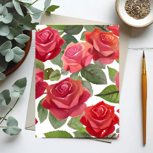 Cartão Postal Rosas Vermelhas Aquarela de Rosa Floral Elegante
