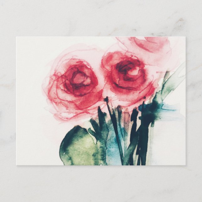 Cartão Postal Rosas vermelhas de Aquarela (Frente)