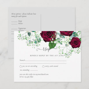 Cartão Postal ROSAS VERMELHAS de Borgonha Gypsophila WEDDING