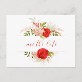 Cartão Postal Rosas Vermelhas de Inverno e Folhagens Save The Da