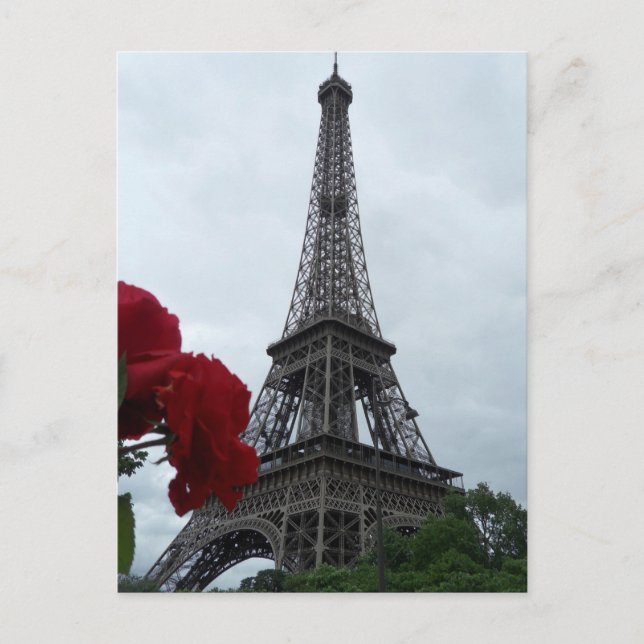 Cartão Postal Rosas vermelhas de placas Postas em torre Eiffel e (Frente)