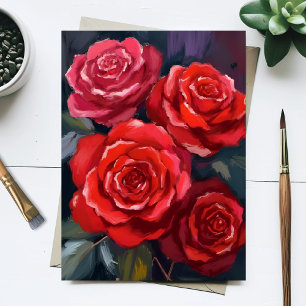 Cartão Postal Rosas Vermelhas Flores Pintadas aquarela