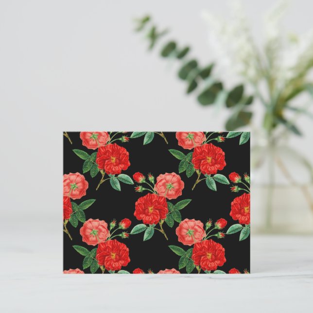 Cartão Postal Rosas Vermelhas, Fundo Preto, (Em pé/Frente)