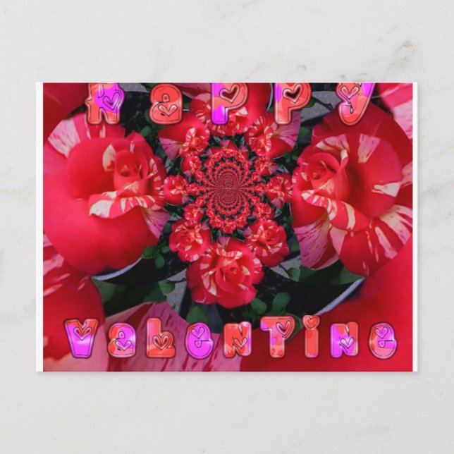 Cartão Postal Rosas Vermelhas Iridescentes "Feliz Dia dos Namora (Frente)