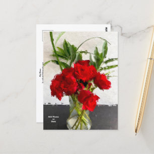 Cartão Postal Rosas vermelhas pintadas em fundo preto e branco 