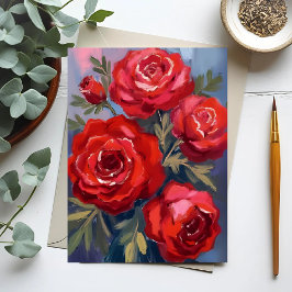 Cartão Postal Rosas Vermelhas | Pintura em Aquarela Floral