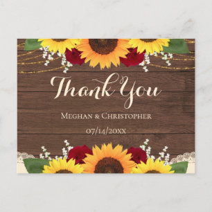 Cartão Postal Rosas vermelhas Rustic Wood Sunflower Casamento Ob