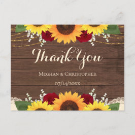 Cartão Postal Rosas vermelhas Rustic Wood Sunflower Casamento Ob