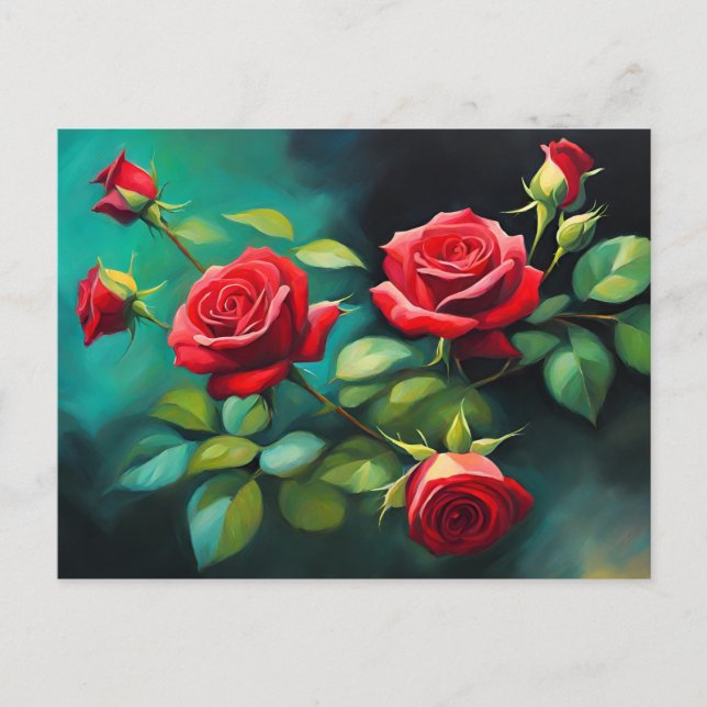 Cartão Postal Rosas Vermelhas Vibrantes  (Frente)