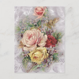 Cartão Postal Rosas vintage coloridas, arte