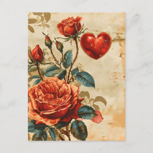 Cartão Postal Rosas Vintage Dia dos Namorados