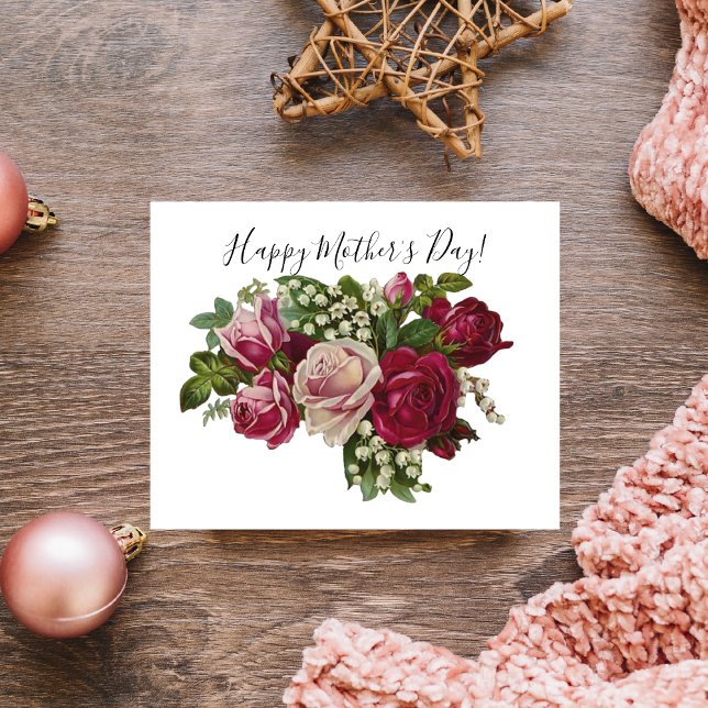 Cartão Postal Rosas vitorianas clássicas Lily do Vale Romance (Criador carregado)