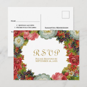 Cartão Postal Rosas vitorianos Vintage Floral Autumn Wedal RSVP