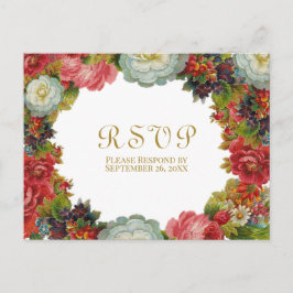 Cartão Postal Rosas vitorianos Vintage Floral Autumn Wedal RSVP