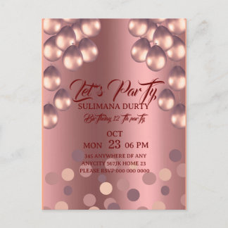 Cartão Postal Rose Gold Birthday Invitation Template: Let's Part