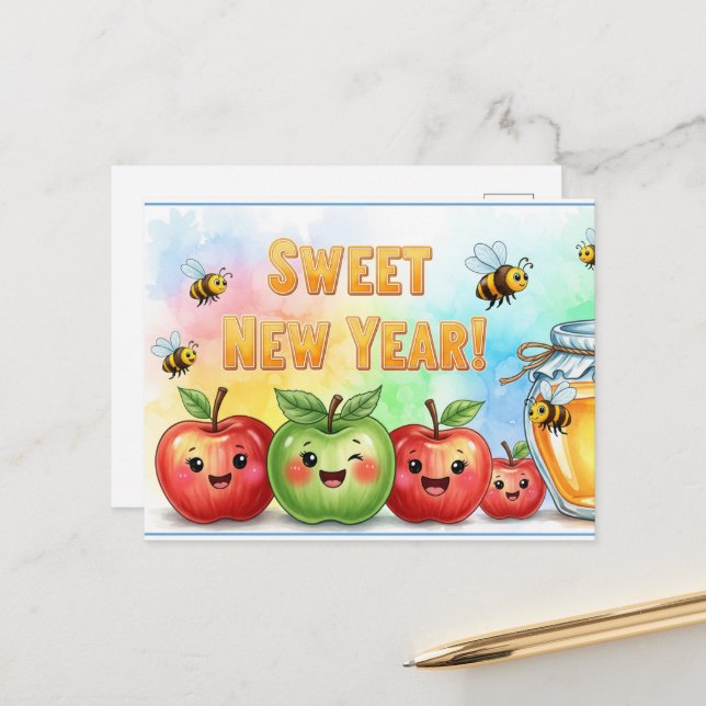 Cartão Postal Rosh Hashanah Ano Novo Judaico (Frente/Verso In Situ)