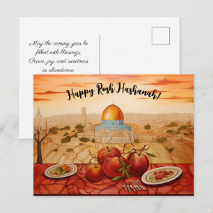Cartão Postal ✡️ Rosh Hashanah com Domo de Rock & apple