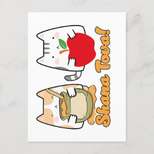 Cartão Postal Rosh Hashanah kawaii Cats - Ano Novo Judeu