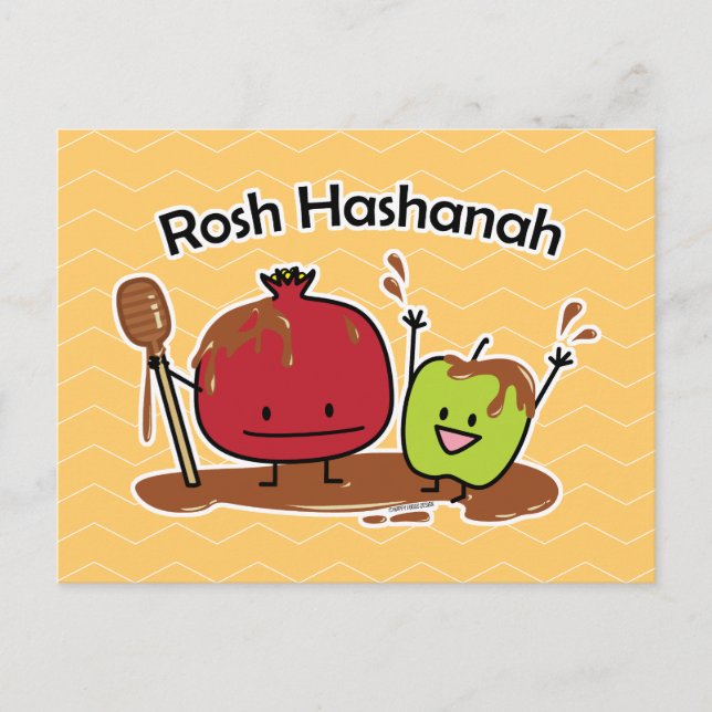 Cartão Postal Rosh Hashanah pomegranato mel Ano judeu (Frente)