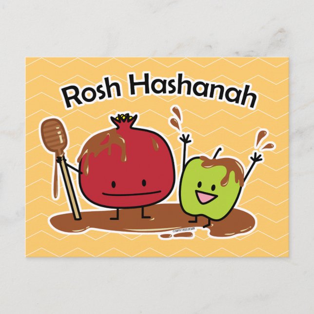 Cartão Postal Rosh Hashanah pomegranato mel novo judeu (Frente)