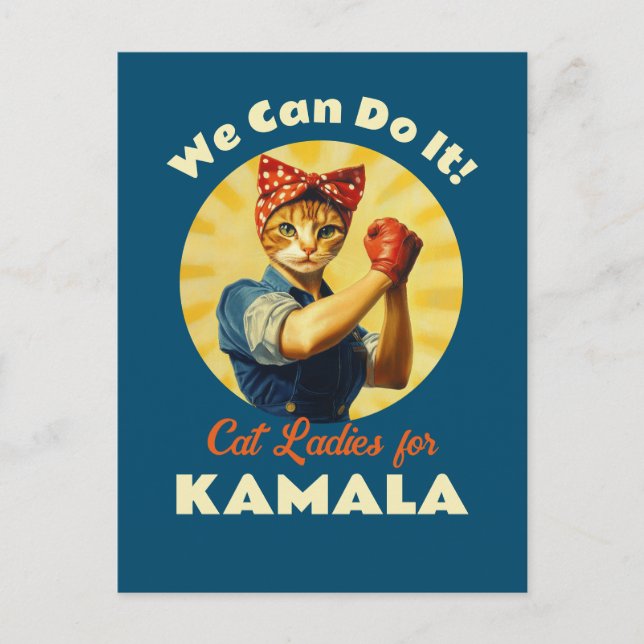 Cartão Postal Rosie The Riveter Cat Ladras Para Kamala Harris (Frente)