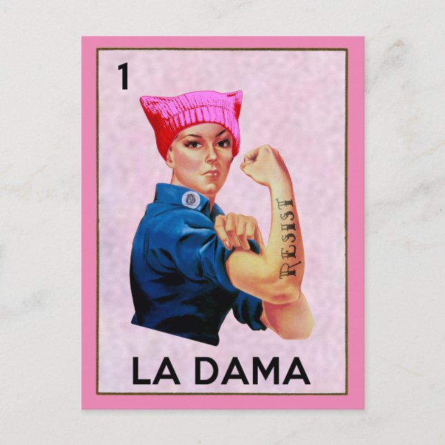 Cartão Postal Rosie the Riveter Resiste La Dama Loteria (Frente)