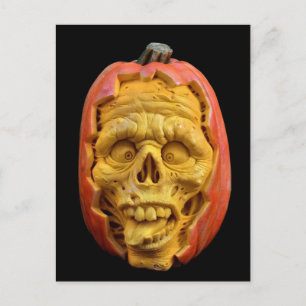 Cartão Postal Rosto Assustador do Halloween Esculpido Jack-O’-