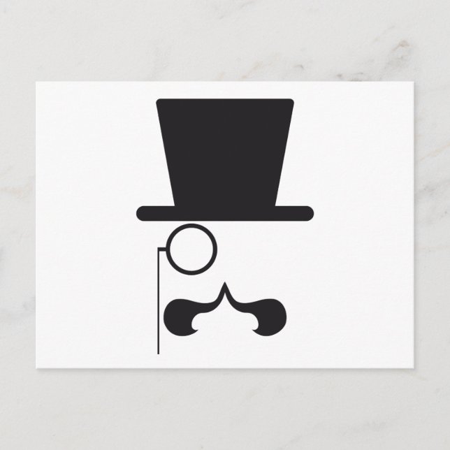 Cartão Postal Rosto com chapéu, bigode e óculos de solteiro (Frente)