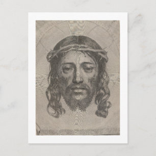 Cartão Postal Rosto de Cristo de Claude Mellan, gravura de 1649