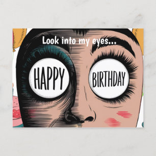 Cartão Postal Rosto de desenho animado olhos grandes feliz anive