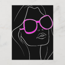 Rosto de Mulher com Óculos de Sol Rosa Preto Retrô