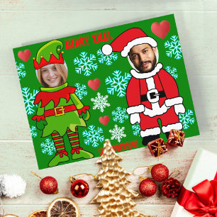 Cartão Postal Rosto de Natal personalizado recortado Elfo & Papa