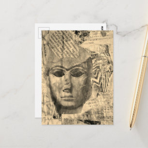 Cartão Postal Rosto de senhora de pedra Colagem abstrata de mídi