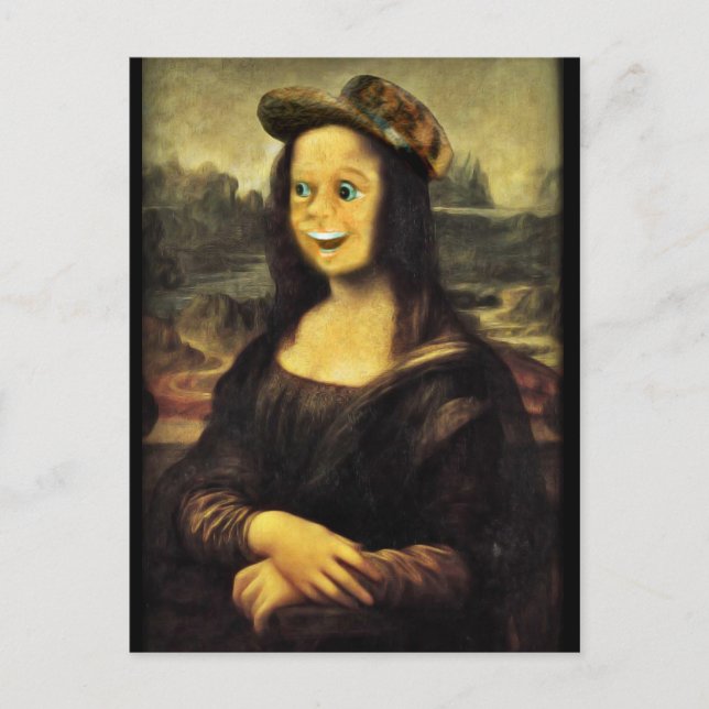 Cartão Postal Rosto Engraçado da Mona Lisa (Frente)