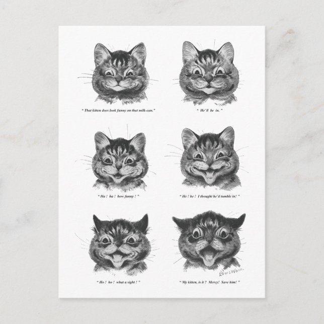 Cartão Postal Rosto Engraçado de Gato, Louis Wain (Frente)