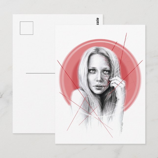 Cartão Postal Rosto feminino com Red halo Creepy Linda Arte Escu (Frente/Verso)