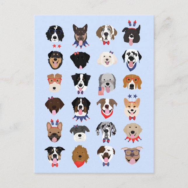 Cartão Postal Rostos De Cachorro Do Quarto De Julho (Frente)