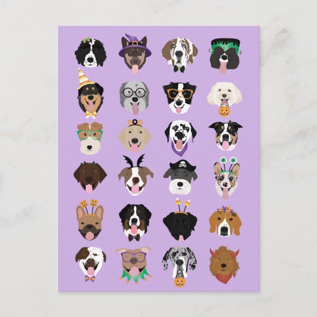 Cartão Postal Rostos de Cachorro Halloween (Frente)