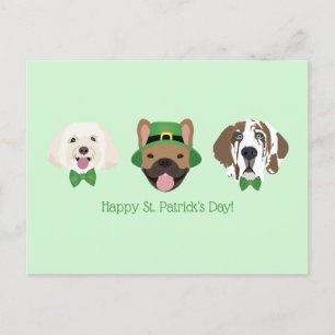 Cartão Postal Rostos de cães de Dia de São Patrício felizes
