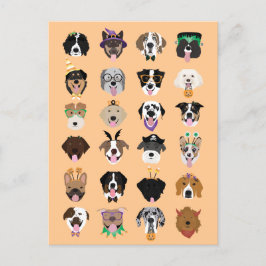 Cartão Postal Rostos de Cães de Halloween