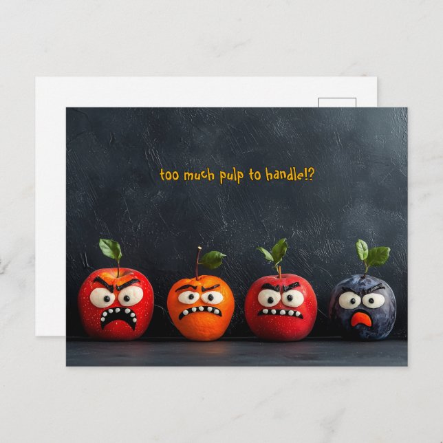 Cartão Postal Rostos de Frutas Engraçados Demais Polpa para Lida (Frente/Verso)