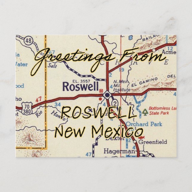 Cartão Postal Roswell New Mexico Vintage (Frente)