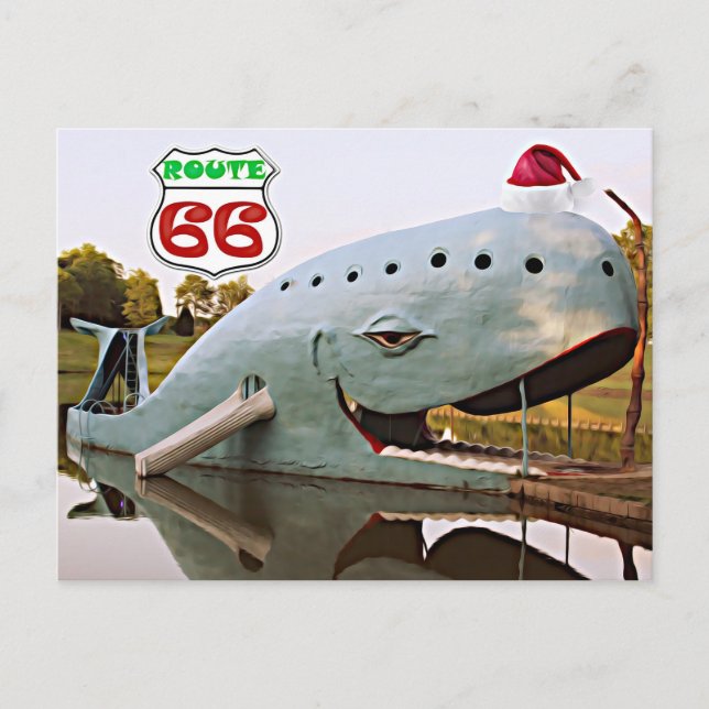 Cartão Postal Rota 66 Catoosa Blue Whale Christmas Santa Hat (Frente)