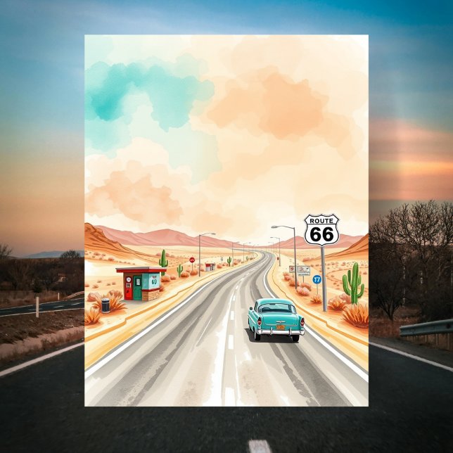 Cartão Postal Rota 66 Cores d'água Sunset (Route 66 Sunset Watercolor Postcard
)