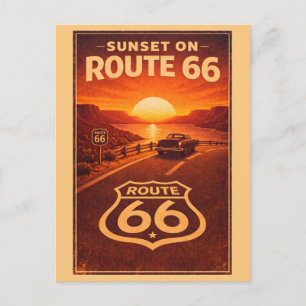 Cartão Postal Rota 66 do Pôr do Sol Retro Pintura de Viagem Vint